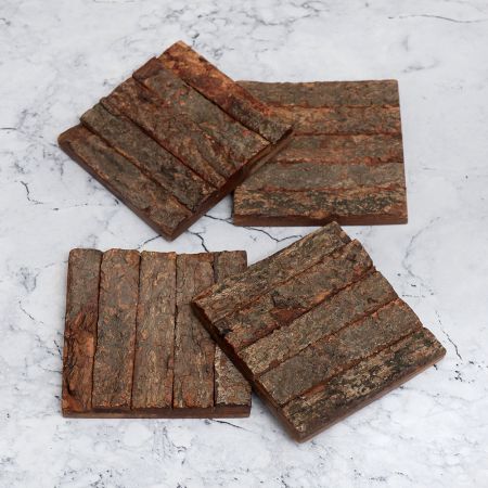 Vintage Style Brown Wooden Coasters - Pack of 4